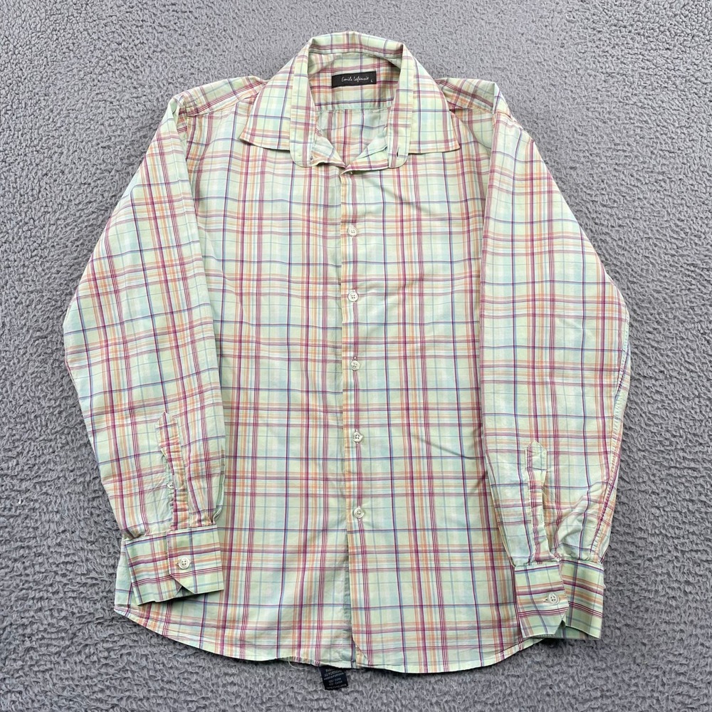 Emile Lafaurie Button Up Shirt Mens L Green Plaid Long Sleeve Cotton Portugal